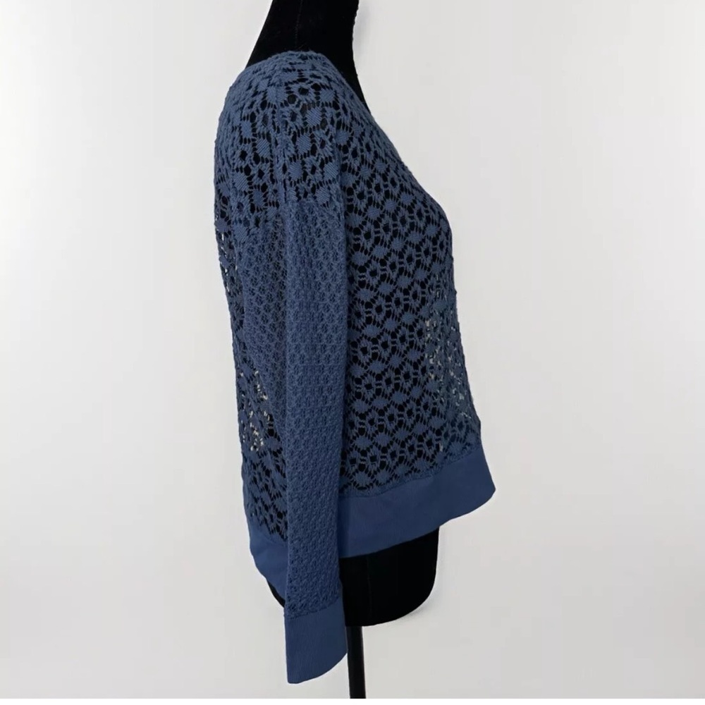 Abercrombie & Fitch Top L Blue Crochet Open Knit Boxy Festival Concert Beach EUC - Picture 3 of 6
